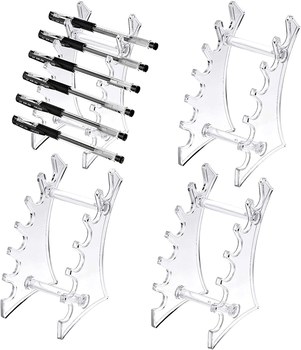 Clear Plastic Pen Holder Display Stand - 4 Pack, 6-Slot Organizer for Home Office & Store Use