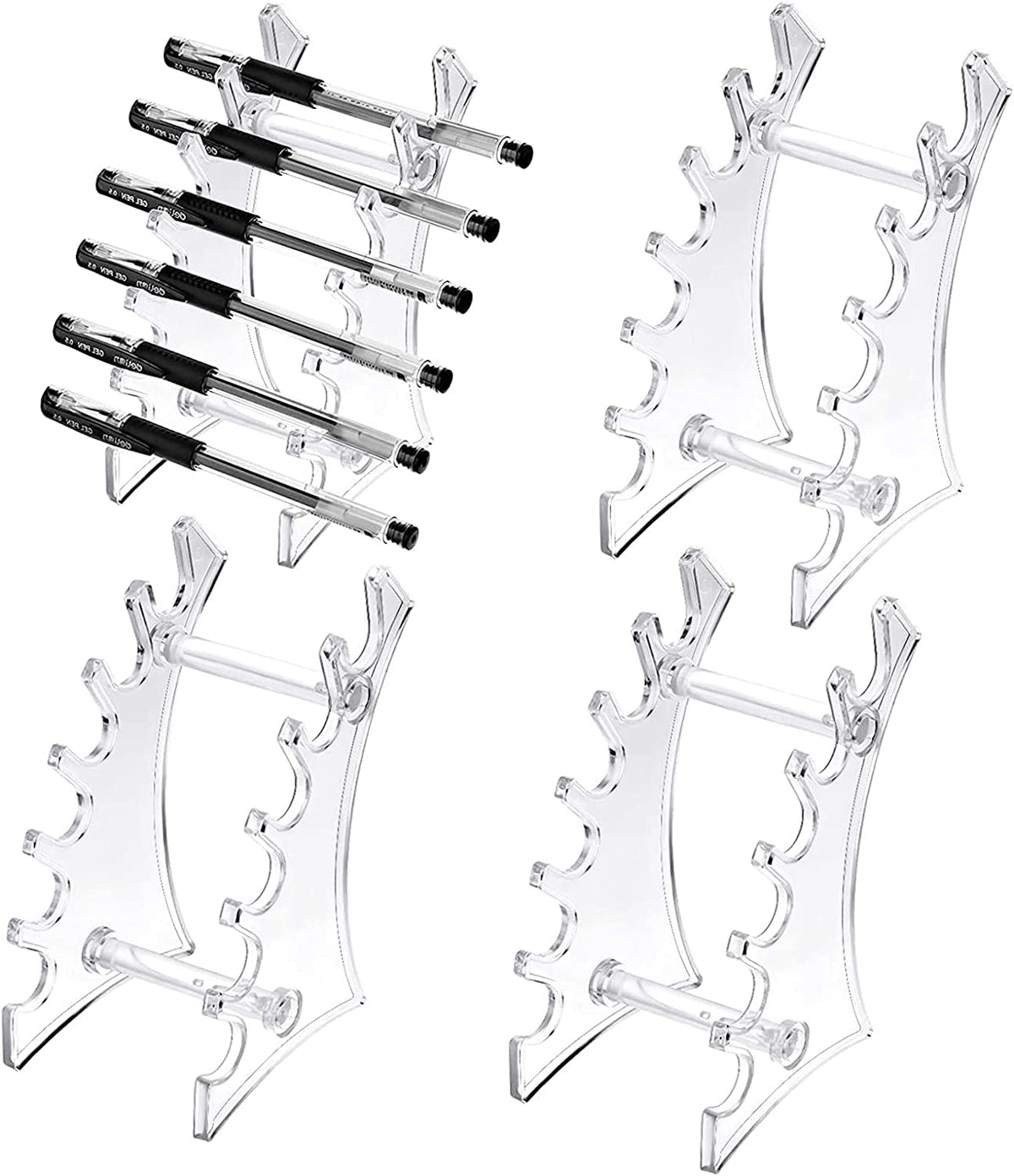 Clear Plastic Pen Holder Display Stand - 4 Pack, 6-Slot Organizer for Home Office & Store Use