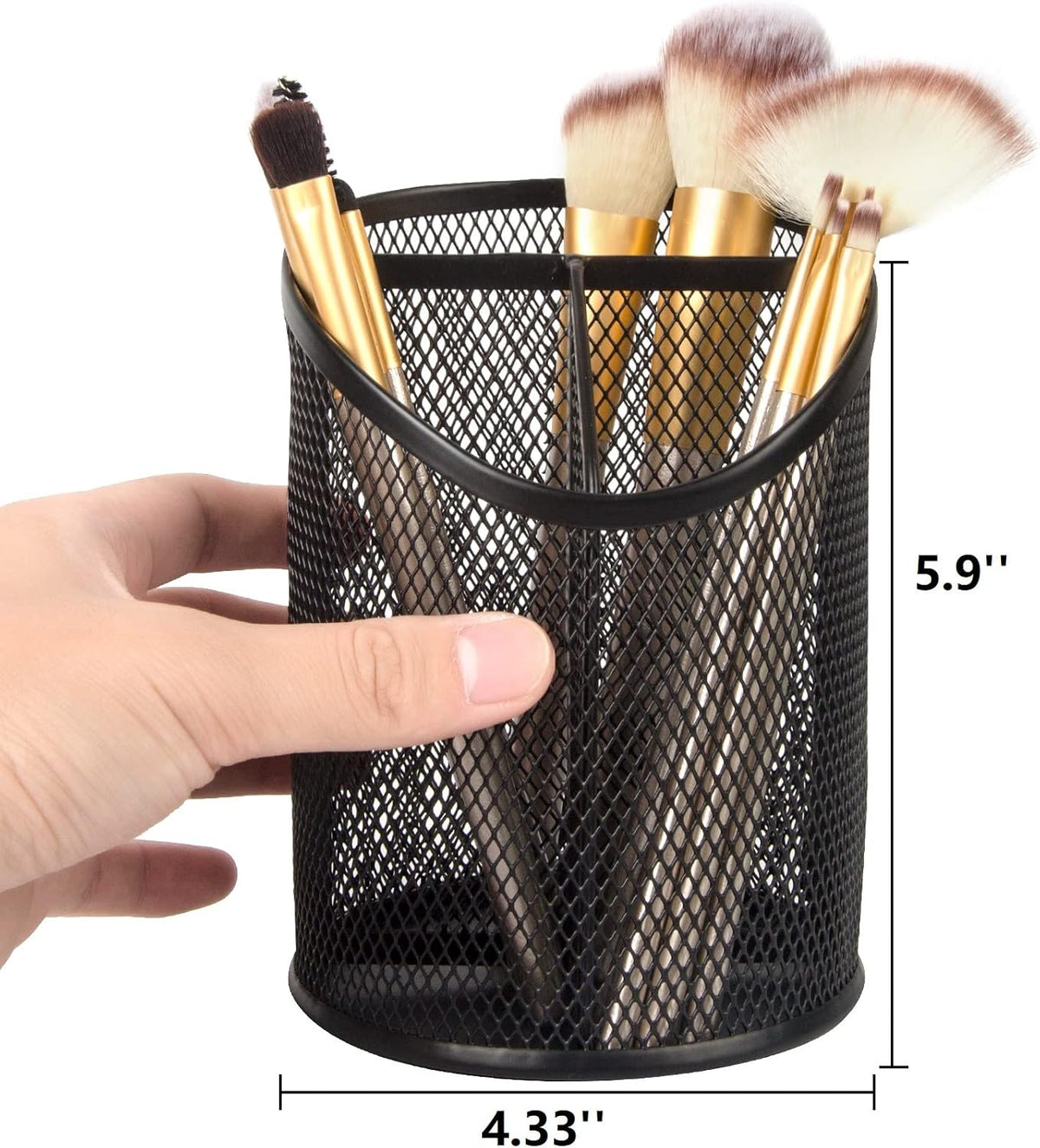 Delifox 2 Pack Pen Holder Mesh Round Pencil Holder 3 Compartments, Black