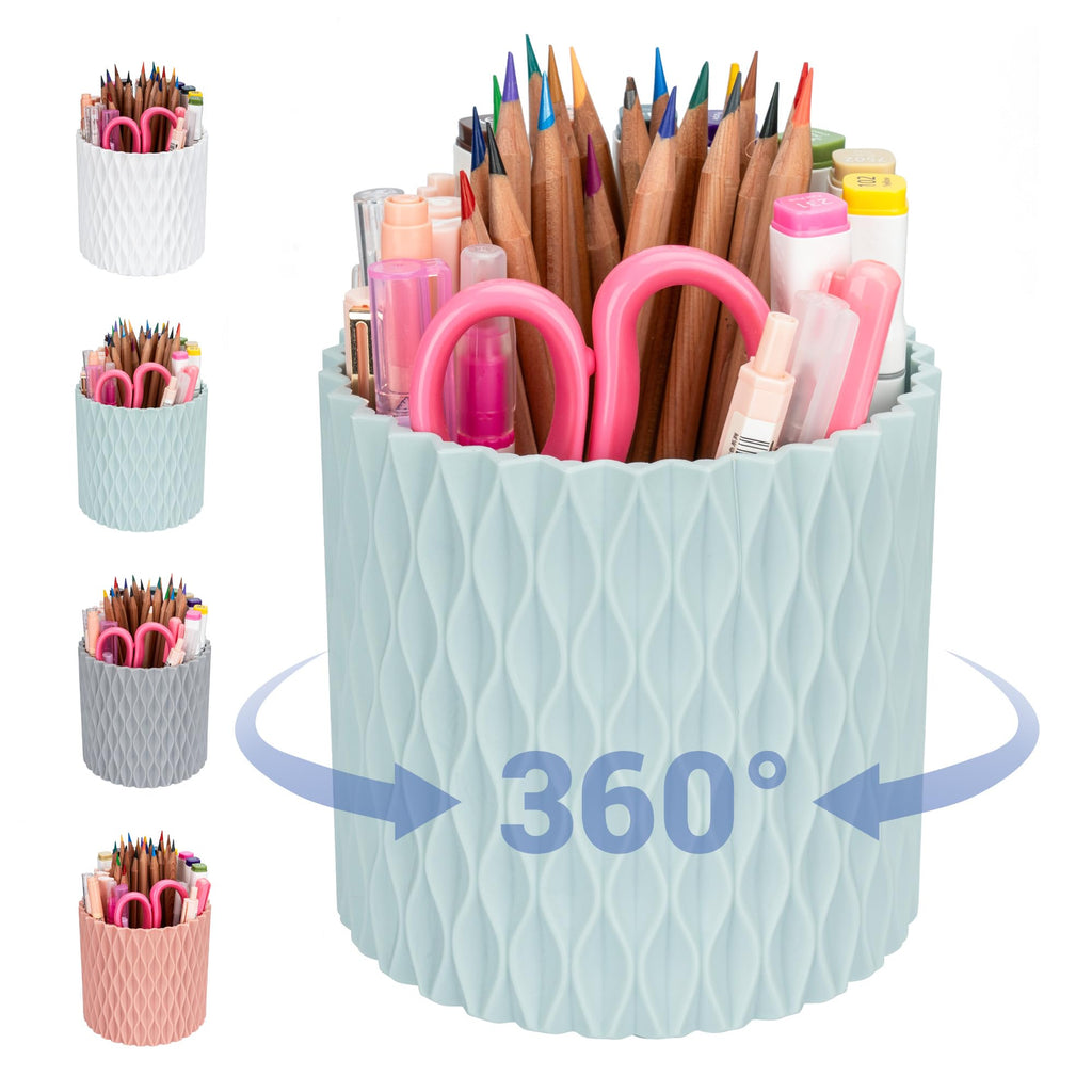 Pen Holder - 360° Rotating, 5 Slot Pen Holder For Desk. Pencil Holder For Office,School,Dorm Room&Vanity, Desk Accessories(White)