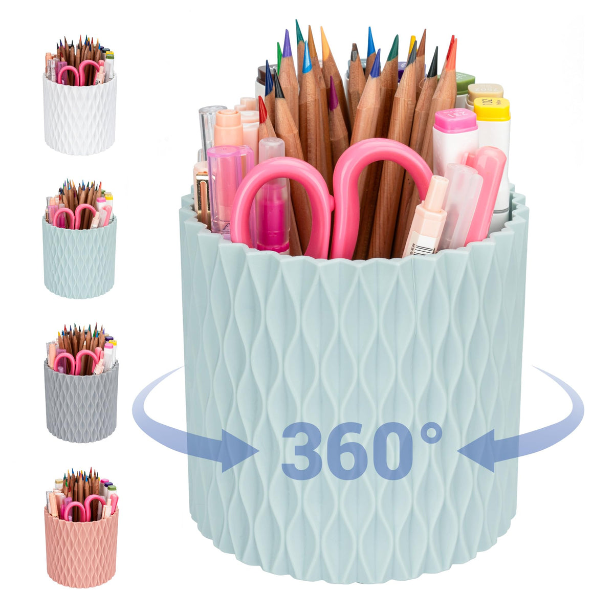 Pen Holder - 360° Rotating, 5 Slot Pen Holder For Desk. Pencil Holder For Office,School,Dorm Room&Vanity, Desk Accessories(White)