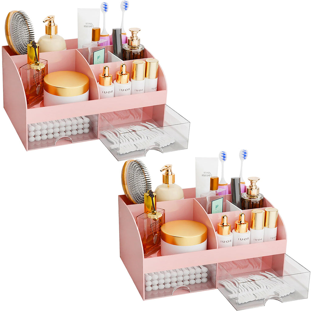 Makeup Organizer with Drawers, Cosmetic Storage for Dresser Vanity and Bathroom Countertop, Beauty Holder for Lipstick Brush, Skincare Organizer for Vanity, Cosmetic Display Case (Black)