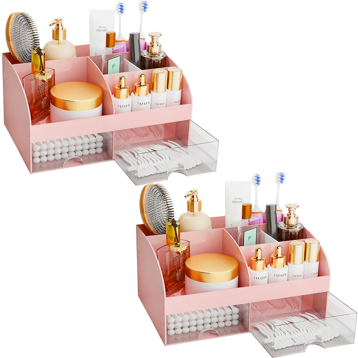 Makeup Organizer with Drawers, Cosmetic Storage for Dresser Vanity and Bathroom Countertop, Beauty Holder for Lipstick Brush, Skincare Organizer for Vanity, Cosmetic Display Case (Black)