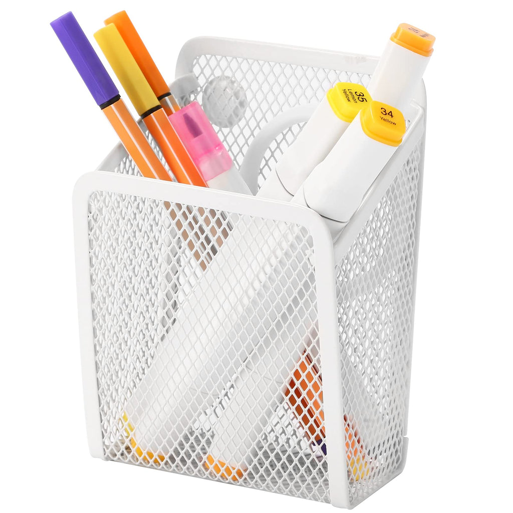 Magnetic Pencil Holder,Mesh Stainless Steel Pen Basket, Metal Writing Utensil Storage Organizer for Whiteboard,Blackboard,Kitchen, Locker, Home, or Office