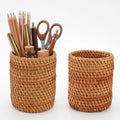 Okllen 2 Pack Rattan Pencil Holder, Handmade Wicker Pen Cup Makeup Brushes Holder, Woven Vine Desk Organizer Pen Container Box for Office & Home Desktop, Kitchen Utensil Cutlery, Cylinder