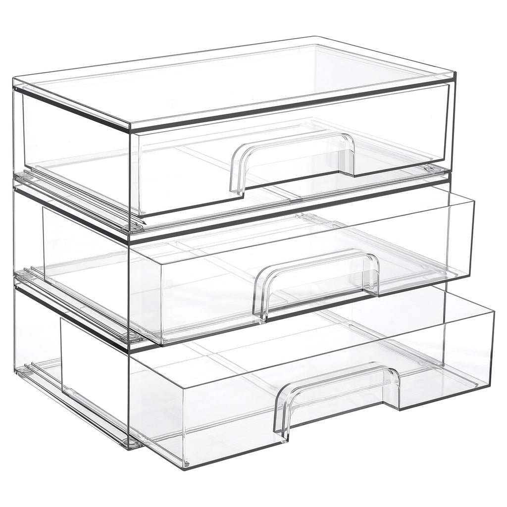 Vtopmart Clear Stackable Storage Drawers, 2 Pack Wide Plastic Organizers