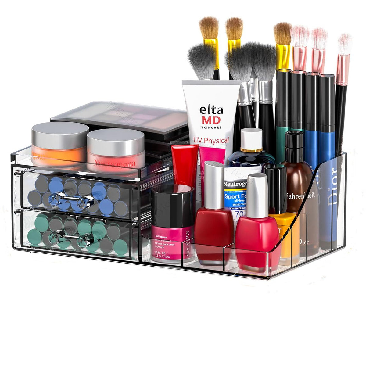 Acrylic Clear Makeup Organizer Countertop,Stackable Skincare Organizer for Vanity With 11 Drawer,Large Plastic Desk Accessories Organization,Bathroom Cosmetic Organizer Countertop for Beauty,Skin Care