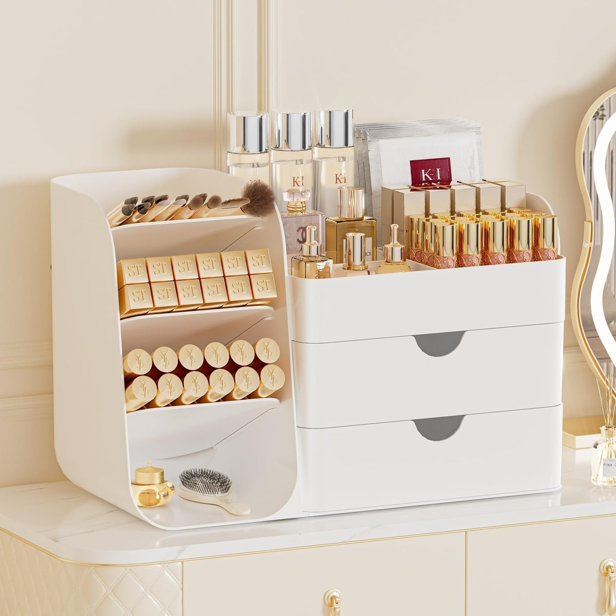 Makeup Organizer with Drawers, Large Capacity Countertop Organizers for Vanity,Bathroom and Bedroom Desk Cosmetics Organizer,Easy To Storage Skincare,Brushes,Lotions,Lipstick (Black)