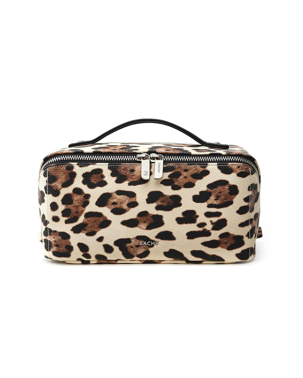 EACHY Travel Makeup Bag for Women, PU Leather Cosmetic Bag, Brown, Medium