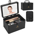 Relavel Travel Makeup Bag With LED Mirror, Cosmetic Train Case with Light up Mirror, Portable Makeup Artist Organizer Bag with Adjustable Dividers, Makeup Brush Holder Storage, Black