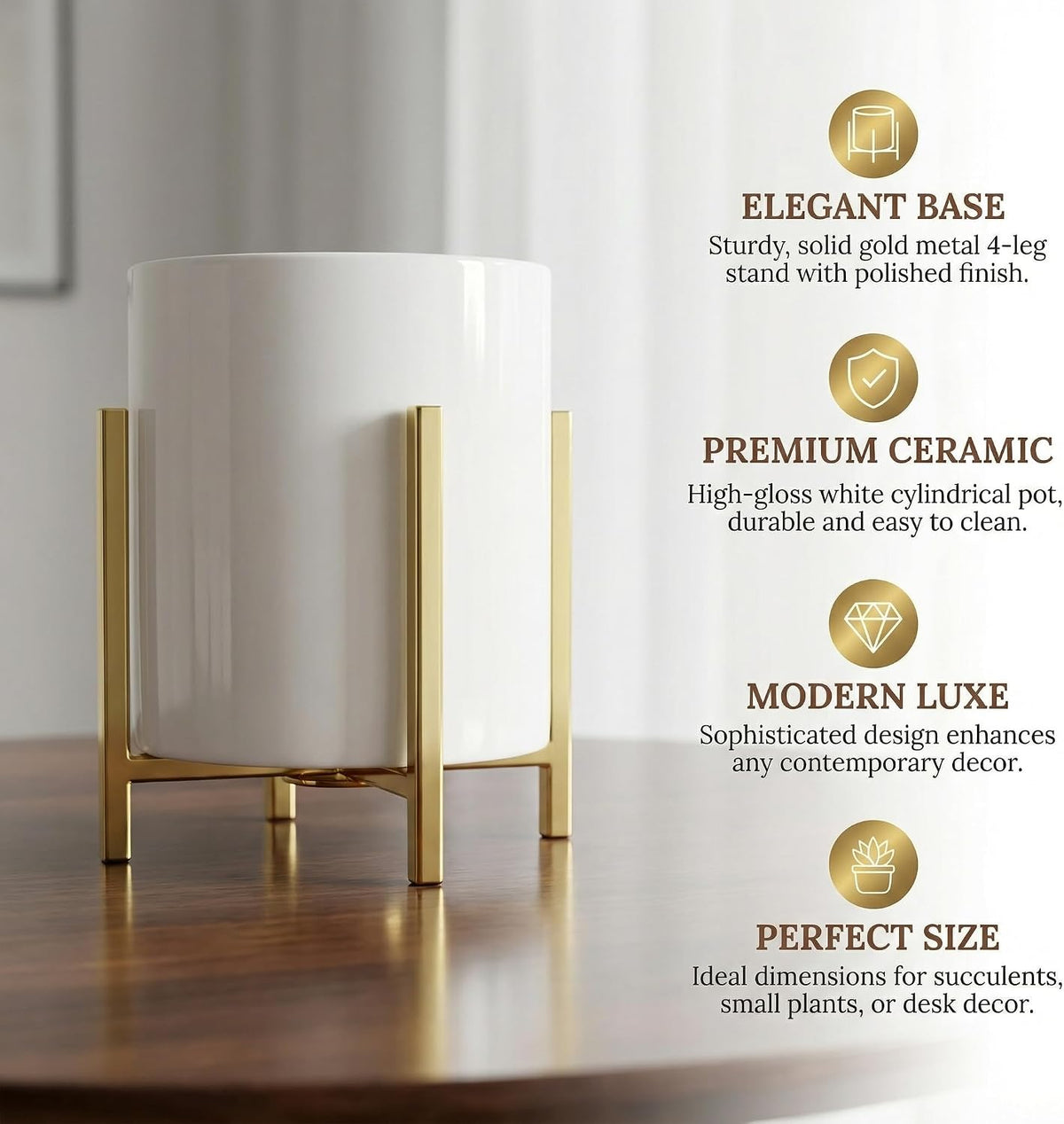4.72" Gold Pen Holder Aesthetic Pencil Holder for Desk, Gold Desk Organizers and Accessories for Women Girls, Ceramic Pen Holder for Office