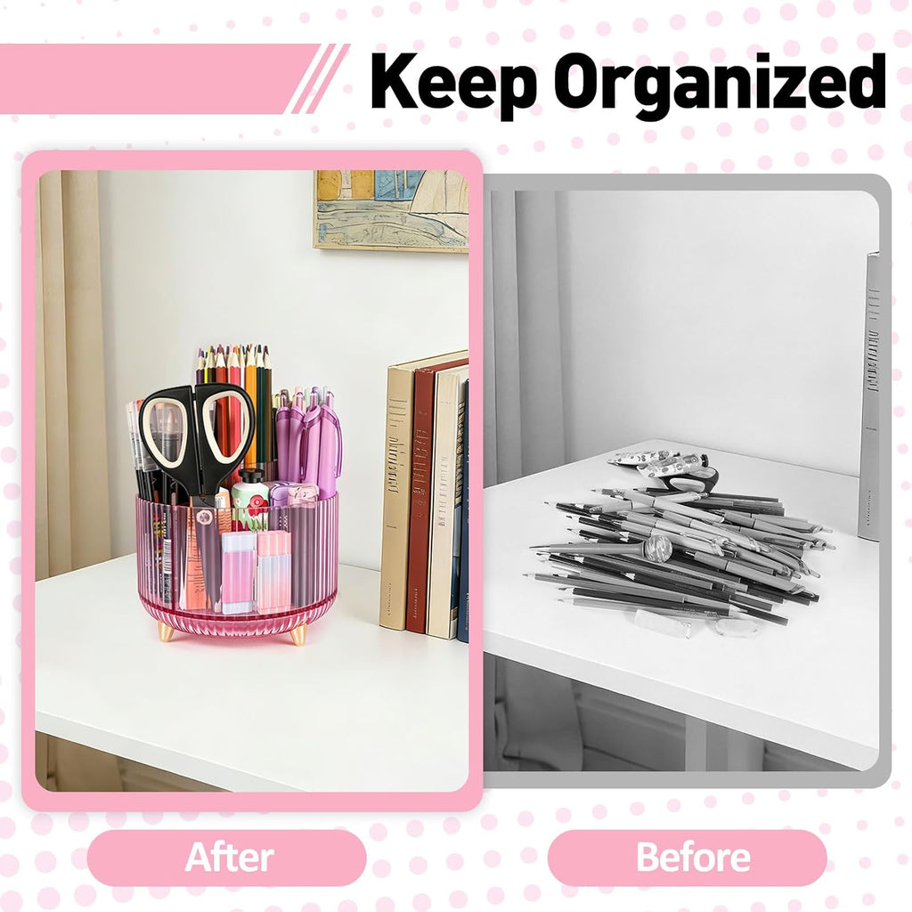 360 Rotating Pen Pencil Holder for Desk, Pen Organizer with 5 Slots