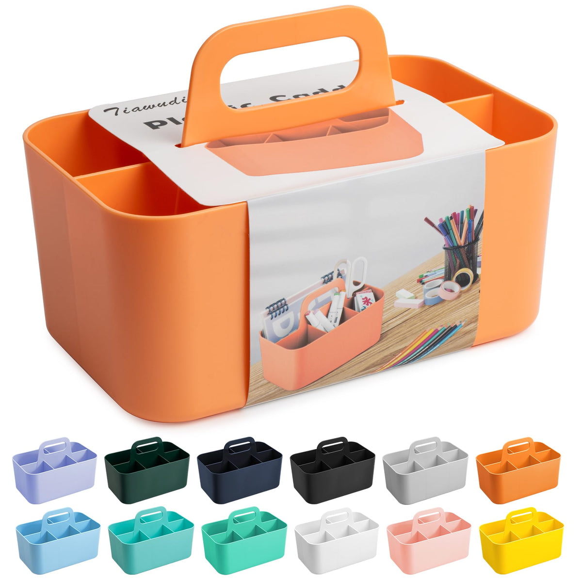 Tiawudi Multipurpose Caddy Organizer, Plastic Caddy with Handle, Stackable Desk Organizer for Stationery, Marker and Pencil, Office Supplies Organizer, Dorm Caddy