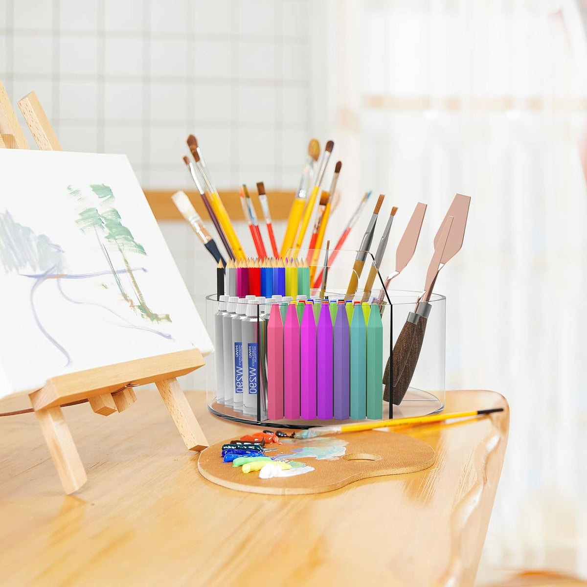Absonic 250pcs Acrylic Pencil Holder Marker Organizer, Back to School 360-Degree Rotating Pen Holder, Crayon Organizers for Kids Pencil Organizer Caddy Art Supply Lazy Susan Organizer for Desk Office