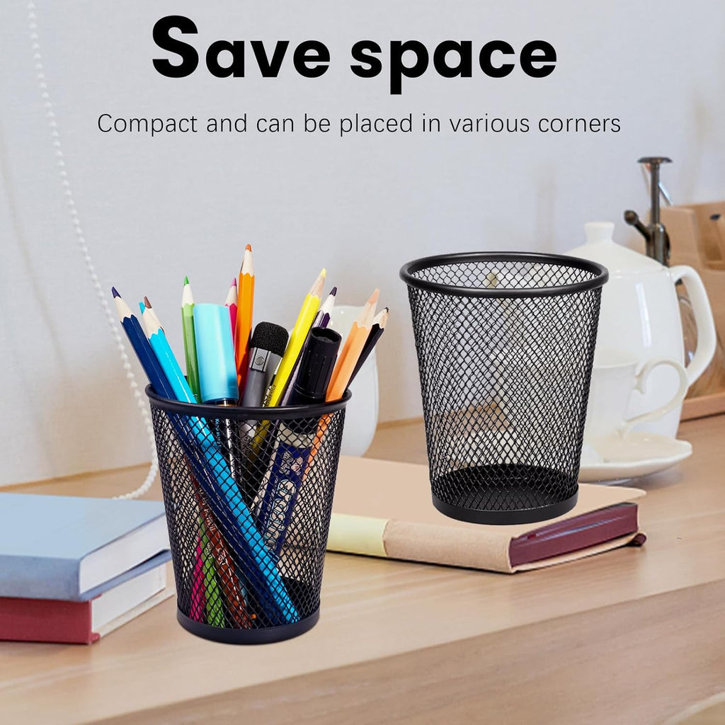 QYH Mesh Pencil Holder for Desk 6 Pack, Metal Pen Cup Black