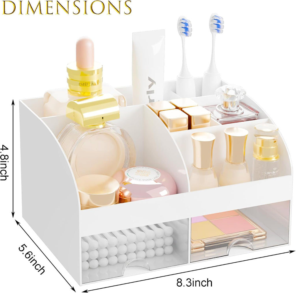 Makeup Organizer with 2 Drawers, Countertop Cosmetic Storage for Vanity