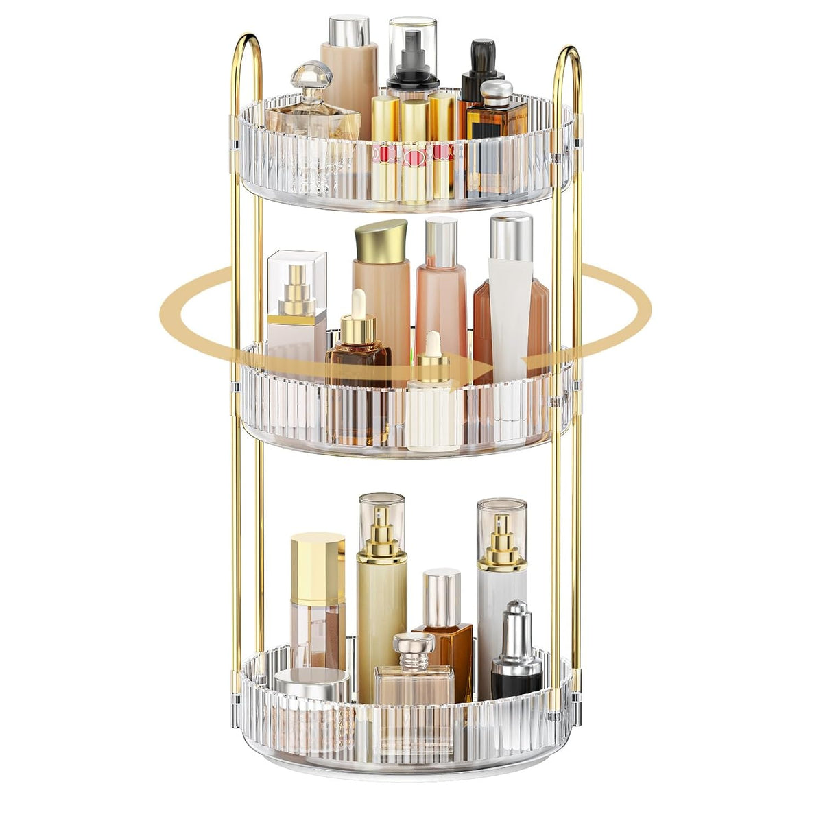 MOKANI 360 Rotating Makeup Organizer for Vanity, 3 Tier Perfume Organizer