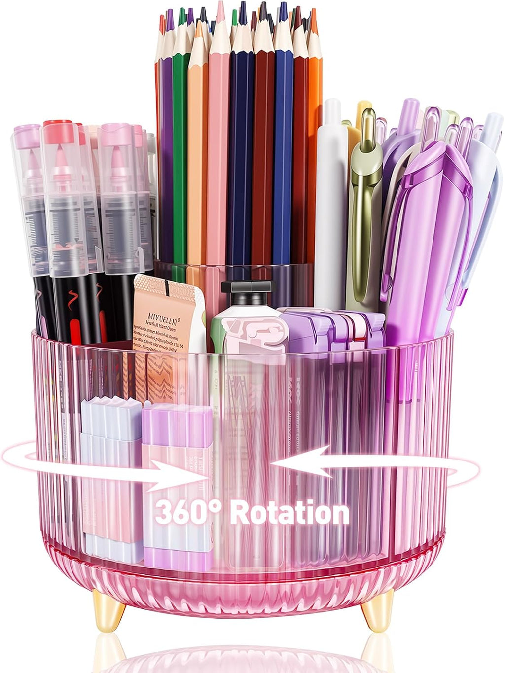 360 Rotating Pen Pencil Holder for Desk, Pen Organizer with 5 Slots