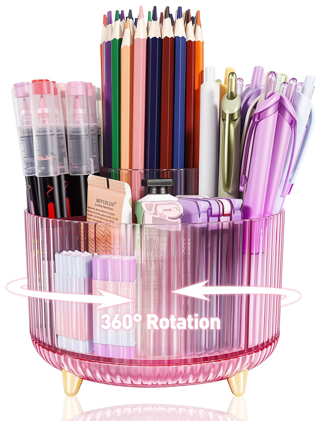 360 Rotating Pen Pencil Holder for Desk, Pen Organizer with 5 Slots