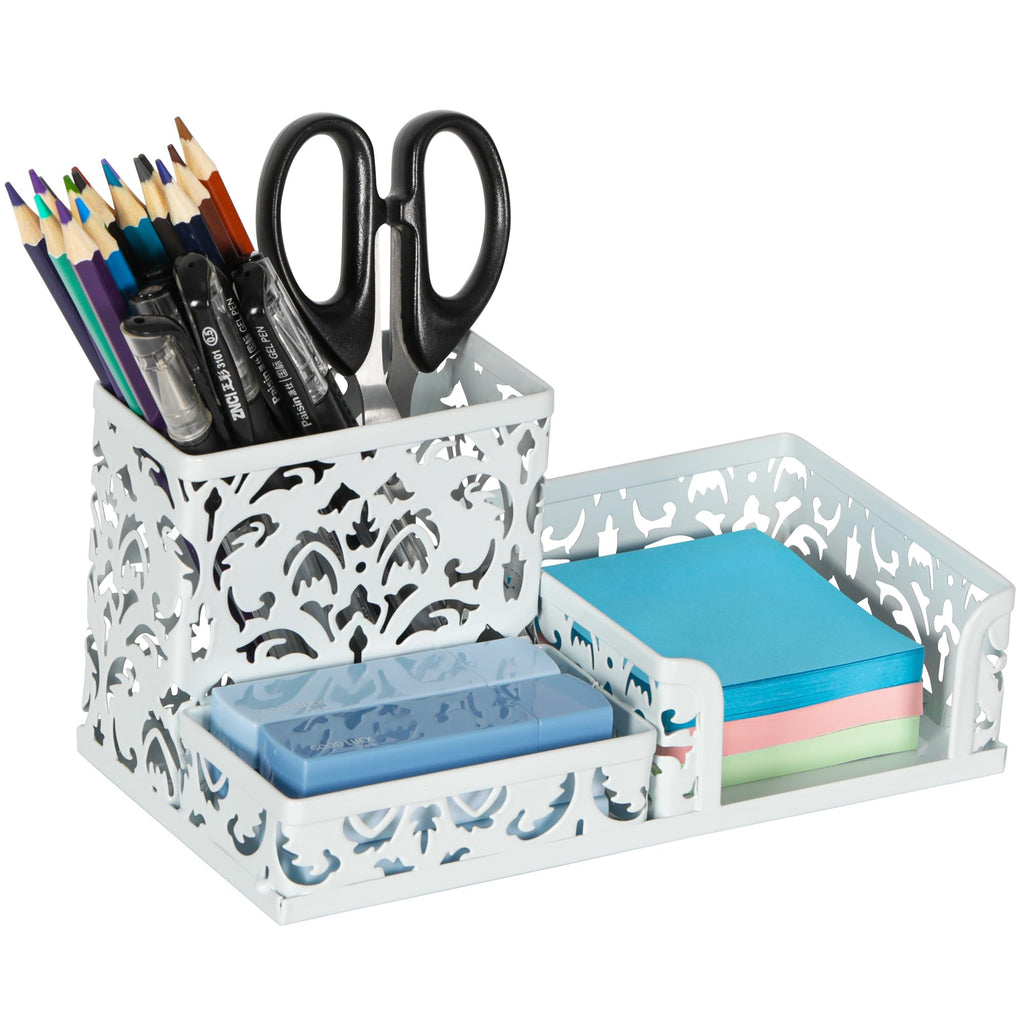 EasyPAG Desk Organizer 3 Compartment Pen Holder for Desk Office Supplies Caddy with Sticky Notes Holder for School Home, Gold
