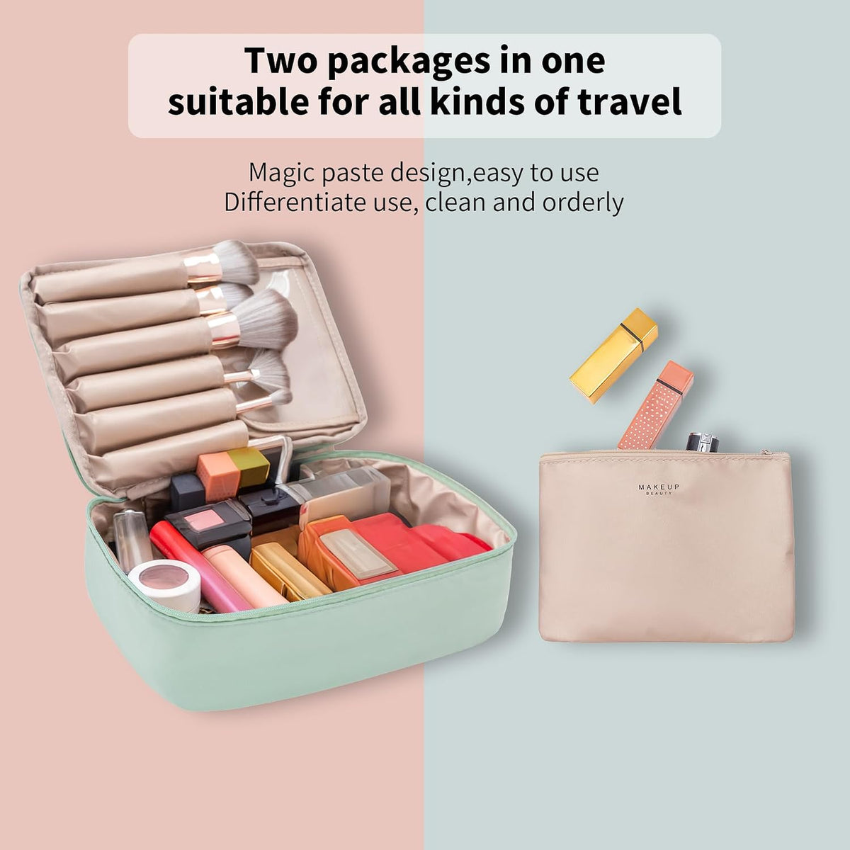 Queboom Travel Makeup Bag Cosmetic Bag Toiletry Bag for Women & Men, Green