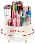 Desk Pencil Pen Holder, 5 Slots 360°Degree Rotating Pen Organizers for Desk, Desktop Storage Stationery Supplies Organizer, Cute Pencil Cup Pot for Office, School, Home, Art Supply, Beige