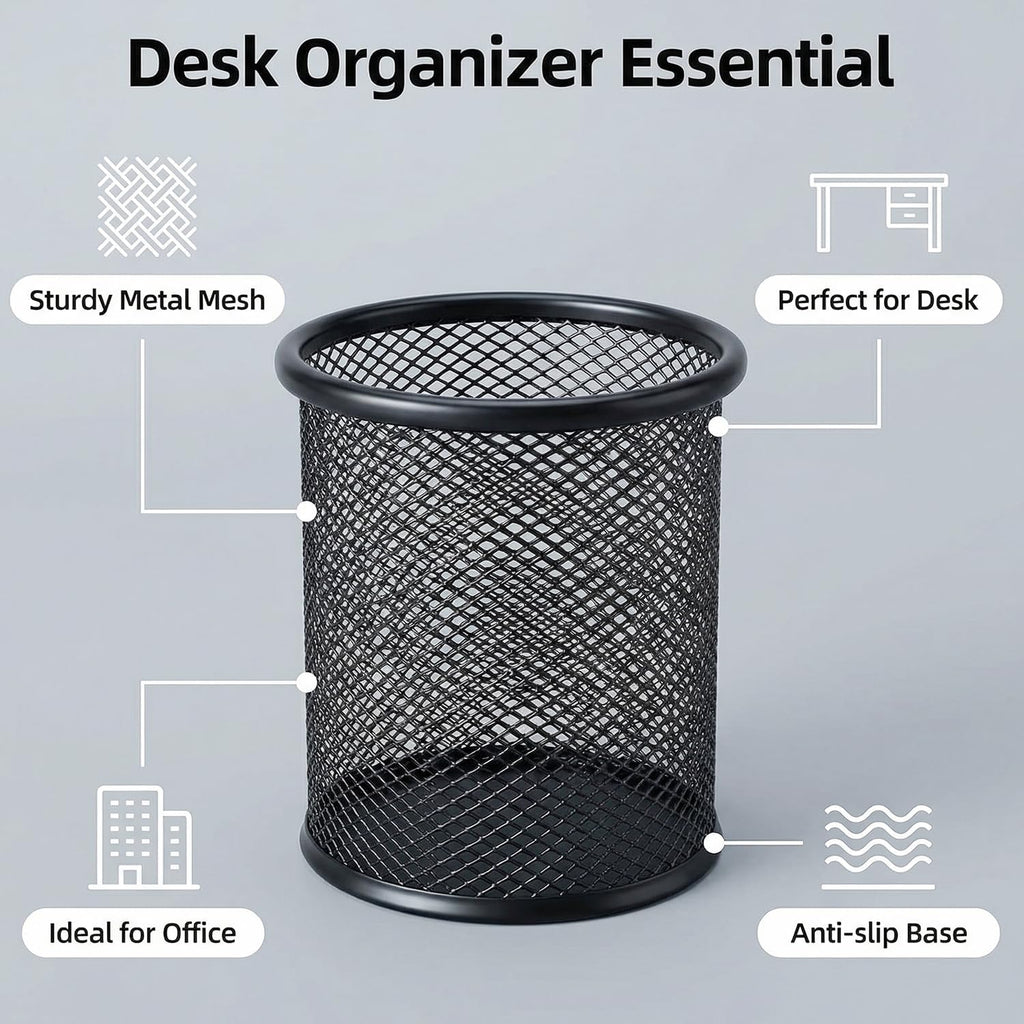 Pen Holder Pencil Holder Mesh Metal Pen Cup Holder Pencil Cup Holder for Desk Office Home Pen Organizer Black, 6 Pack