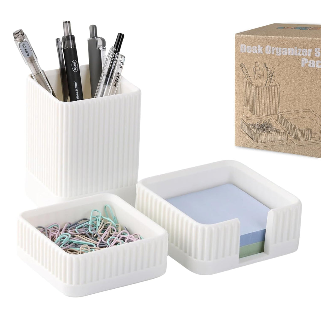 Aesthetic Desk Organizer Set,3-Piece Sturdy Plastic Office Accessories