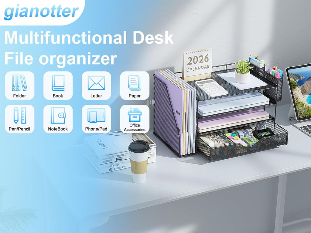 gianotter Metal Mesh Desk Organizers and Accessories with File Holder