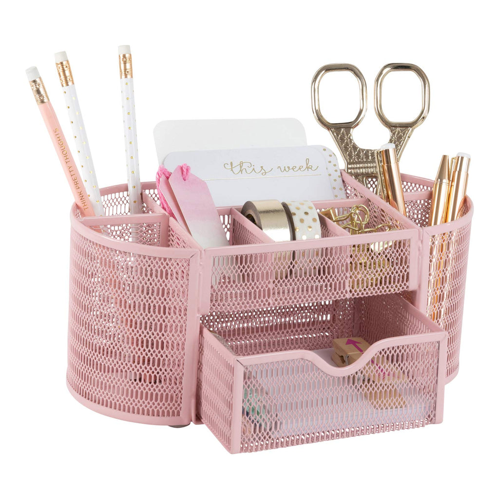BLU MONACO | Gold Desk Organizer Set with Drawer | Metal Mesh Desk Accessories for Women | Stylish Desktop Organizer for Office Storage, Supplies & Small Stationery