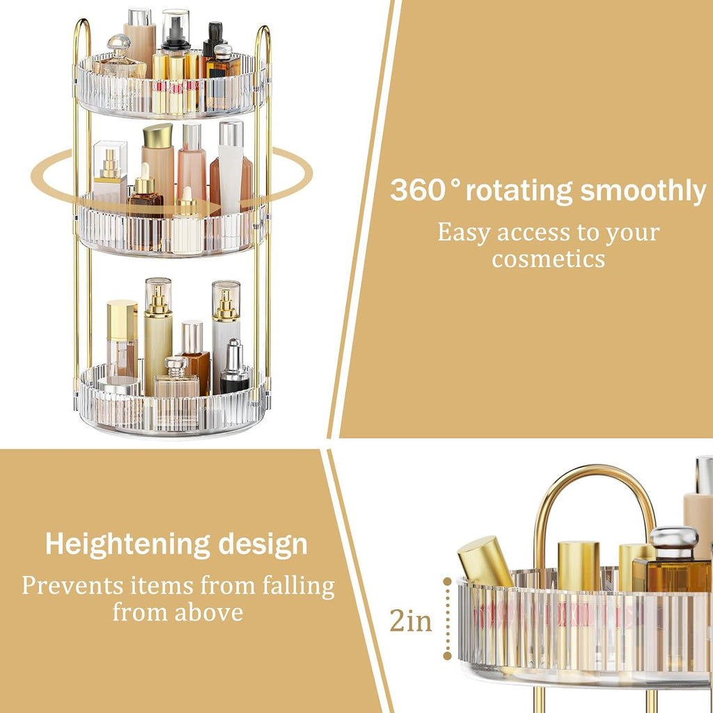 MOKANI 360 Rotating Makeup Organizer for Vanity, 3 Tier Perfume Organizer