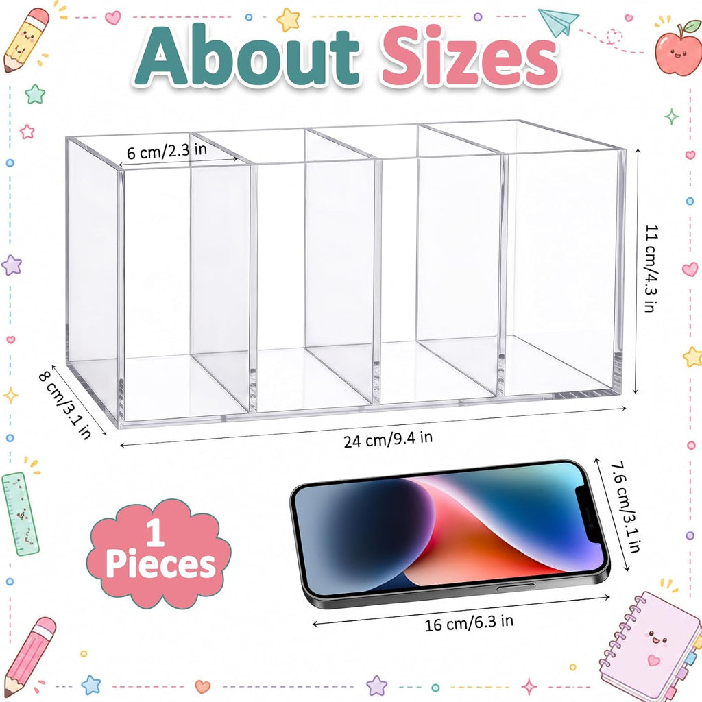 Mototo Acrylic Pen Holder Back to School 4 Compartments Pencil Organizer