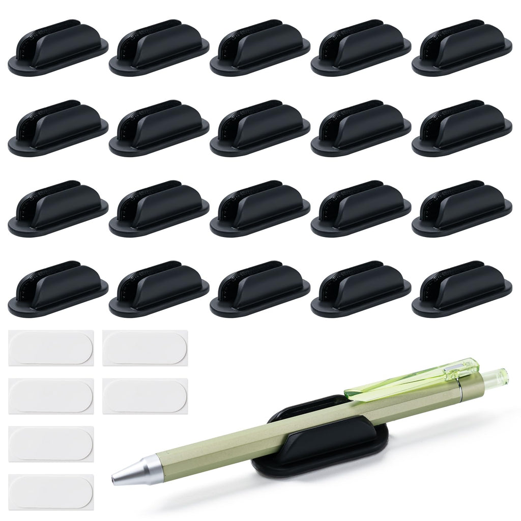 40 Pack Adhesive Pencil Holders for Desk,Silicone Flexible Pen Holder for Wall, Office, School,Home,Classroom Must Haves,Teacher Supplies Accessories,Desk Organizer,Art Supply,Small Gift(40, Black)