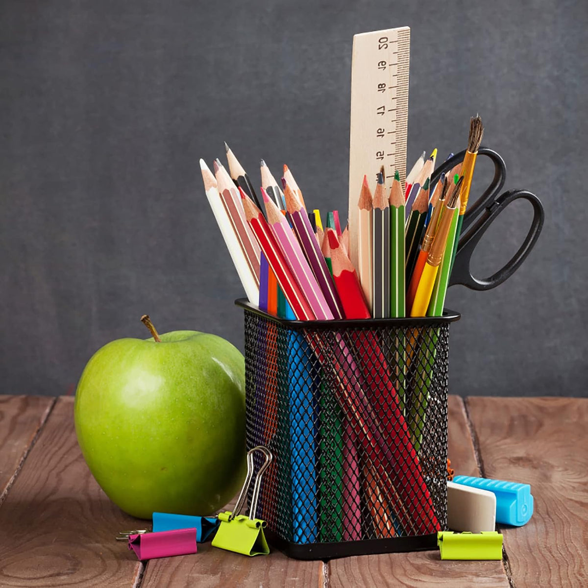 Nicunom 12 Pack Mesh Pen Holder for Desk, Wire Mesh Pencil Cup Holder Metal Pencil Holder Organizer for Office Home School Supplies, Black ﻿