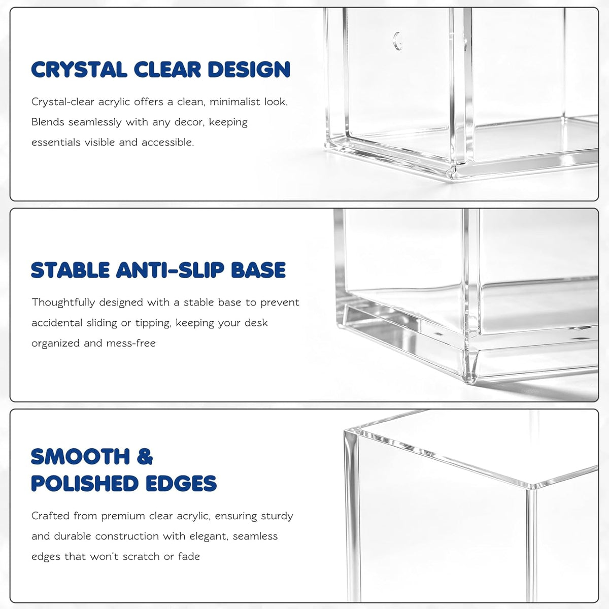 Acrylic Pen Holder 12 Pack, Clear Pencil Cup Desktop Organizer, Makeup Brush Holder, Acrylic Pencil Organizer for Desk Office School Supplies Storage