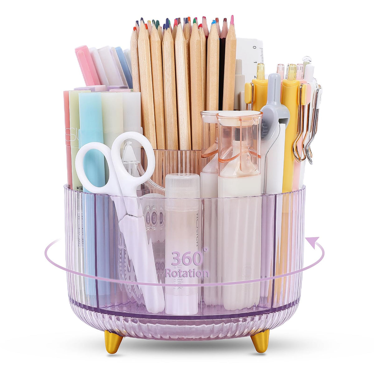SKYDUE Rotating Pencil Pen Holder, Pen Organizer with 5 Slots - Aesthetic Desk Organizer and Accessories for School, Home, Office Supplies