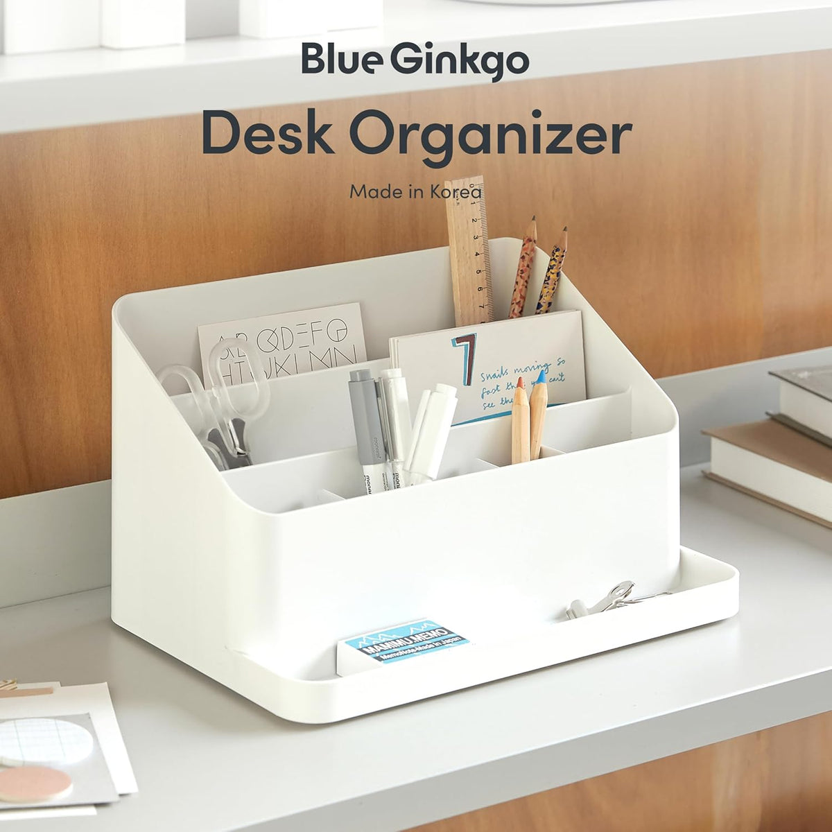 BLUE GINKGO Desk Organizer, Office Supplies, White, Made in Korea