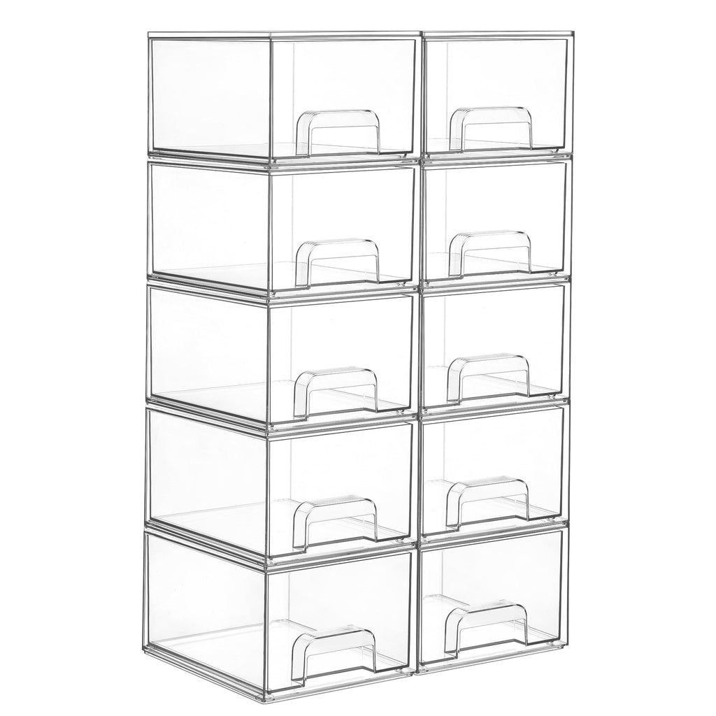 Vtopmart Clear Stackable Storage Drawers, 2 Pack Wide Plastic Organizers