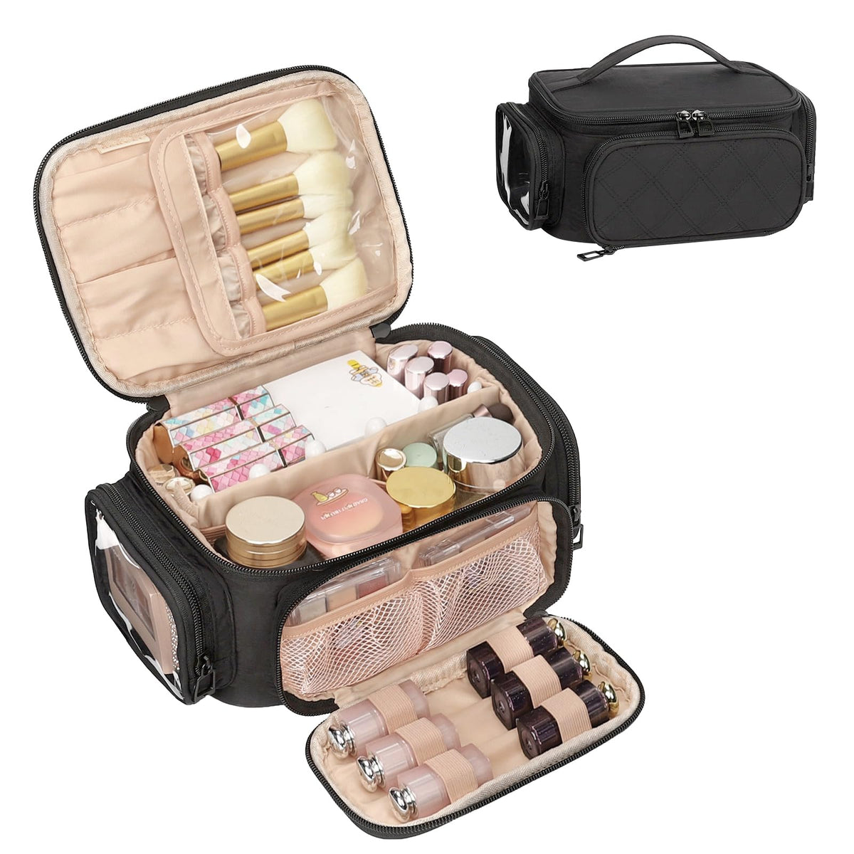 OCHEAL Makeup Bag, Portable Cosmetic Bag Black Make up Case Toiletry Bag