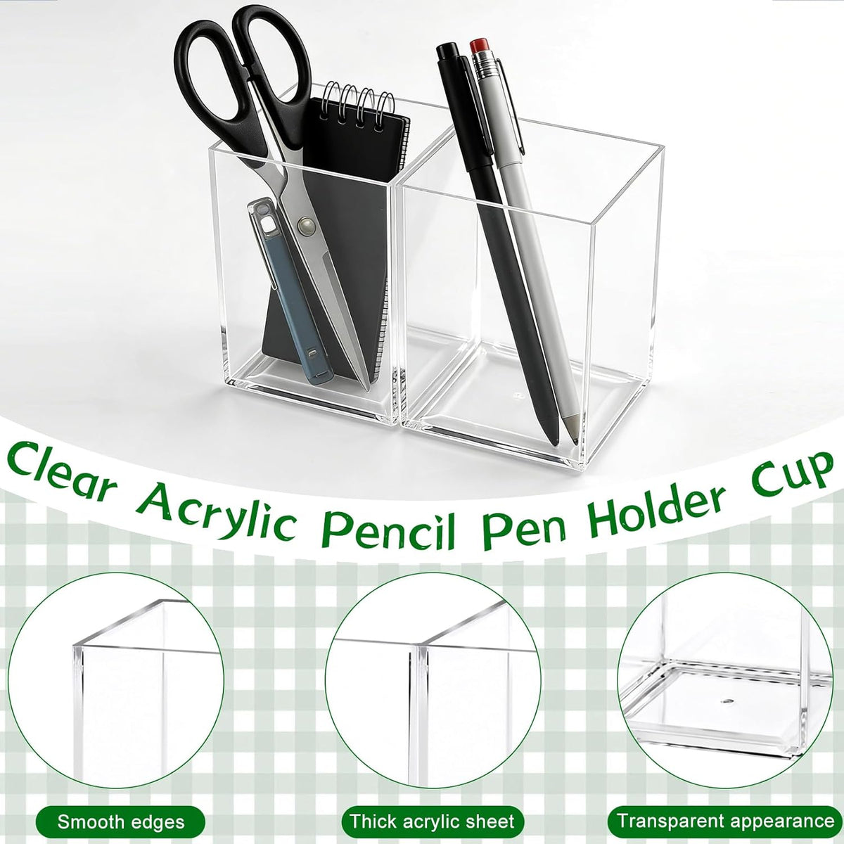 AZUREAL 4 Pack Clear Acrylic Pen Holder Cup, Clear Makeup Brush Holder, Thickened Acrylic Desktop Stationery Organizer for Office, School, and Home Storage