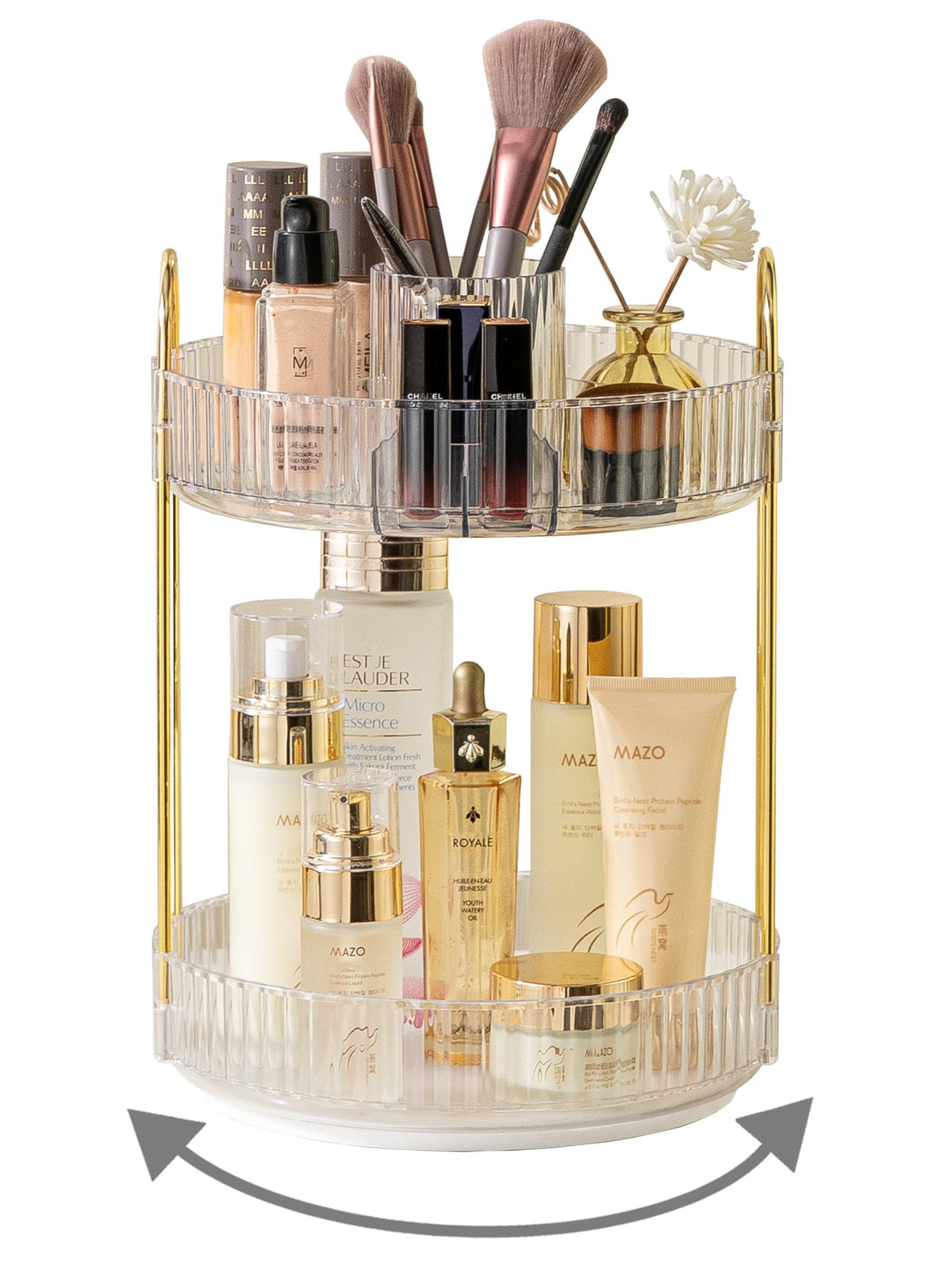 Asayuee 360 Rotating Makeup Organizer for Vanity,2 Tier Large Capacity Skincare Organizers,Bathroom Counter Organizer, Spinning Perfume Organizer & Vanity Organizer (Green-2 Tier)