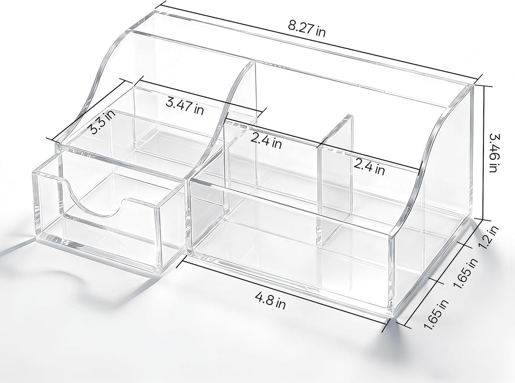 HBlife Makeup Organizer with Drawer – Cosmetic Storage for Vanity, Bathroom Countertop & Dresser, Skincare Organizer with Brush Holder, Beauty Display Case (Clear)