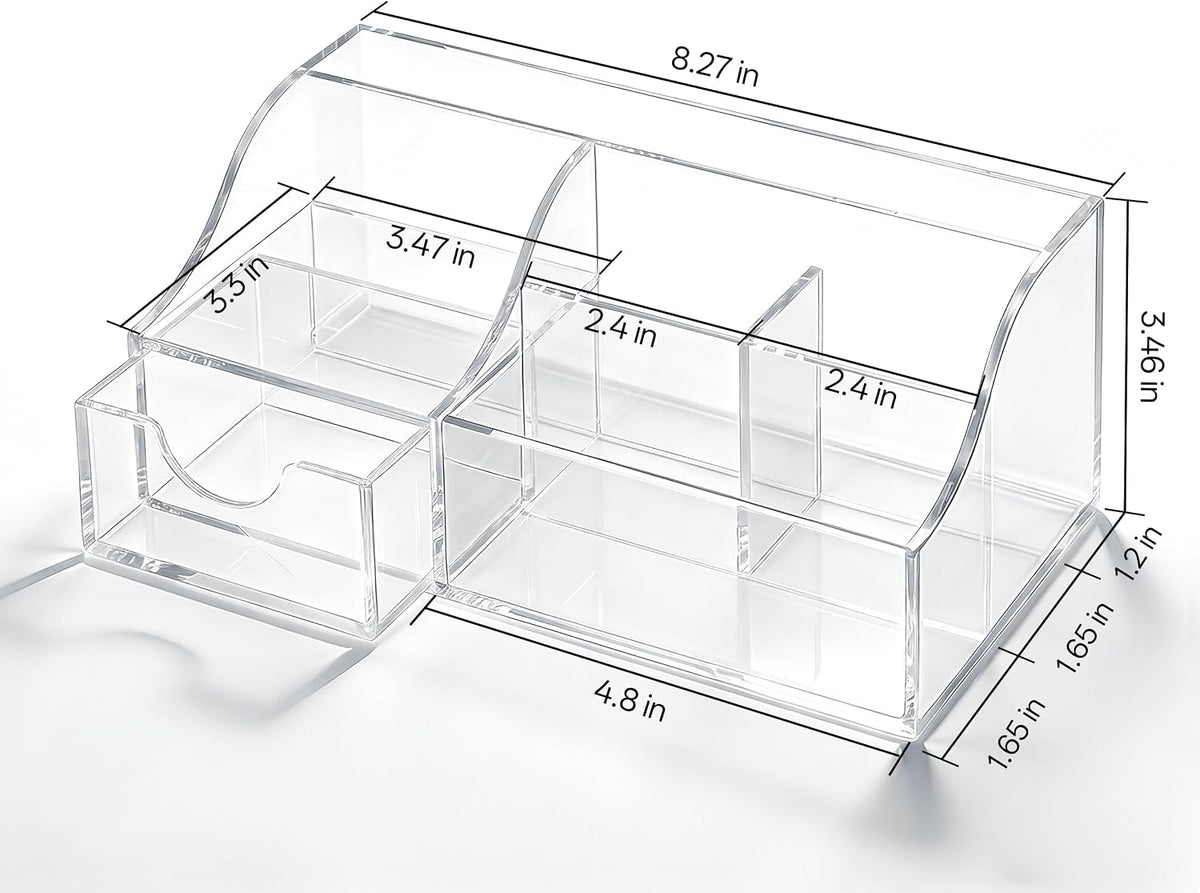 HBlife Makeup Organizer with Drawer – Cosmetic Storage for Vanity, Bathroom Countertop & Dresser, Skincare Organizer with Brush Holder, Beauty Display Case (Clear)