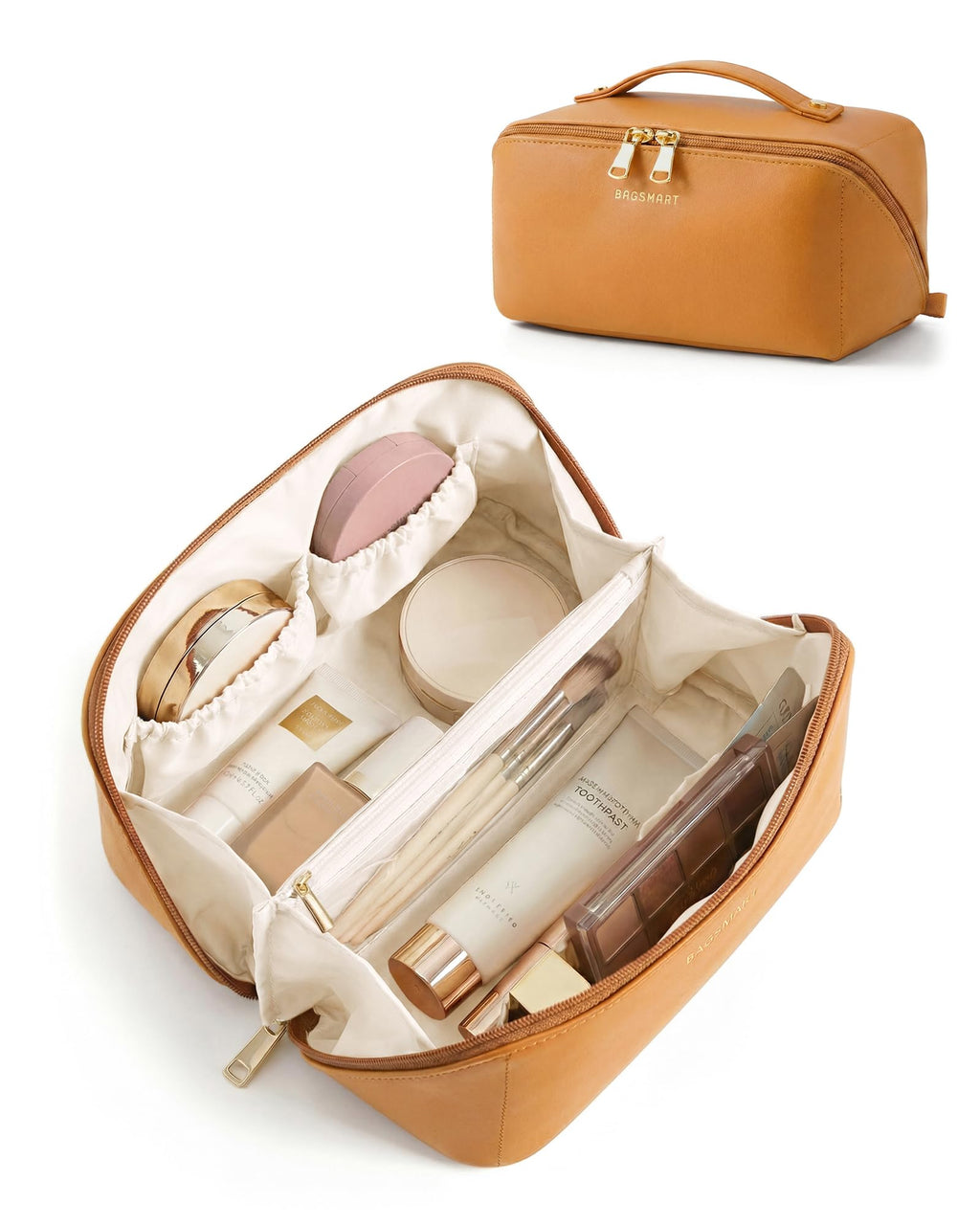BAGSMART Makeup Bag Travel Cosmetic Bag,Women Toiletry Case, Classic Brown