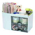 Meiikun Desk Organizer with Drawer, Pen Organizer for Desk, Small Pencil Holder, Desk Organizers and Accessories for Office Home Storage (2 Drawers+4 Compartments, Pink)