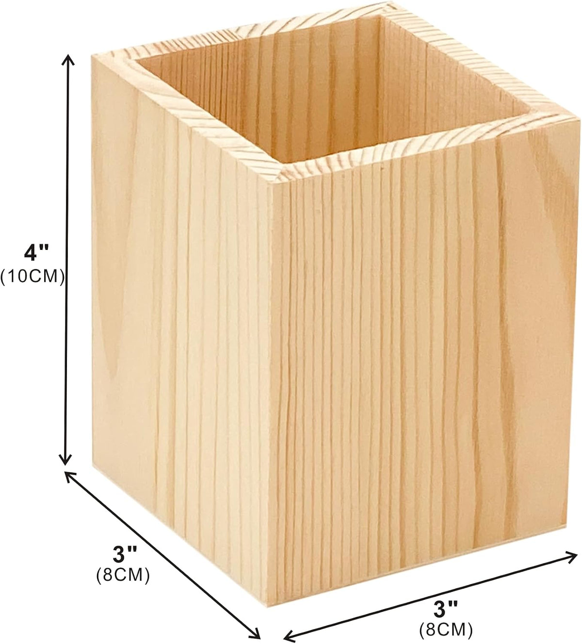 Cregugua 6 Pack Wood Pen hlolder Unfinished Wooden Pencil Holder for Homemade DIY Crafts (3"x3"x4")