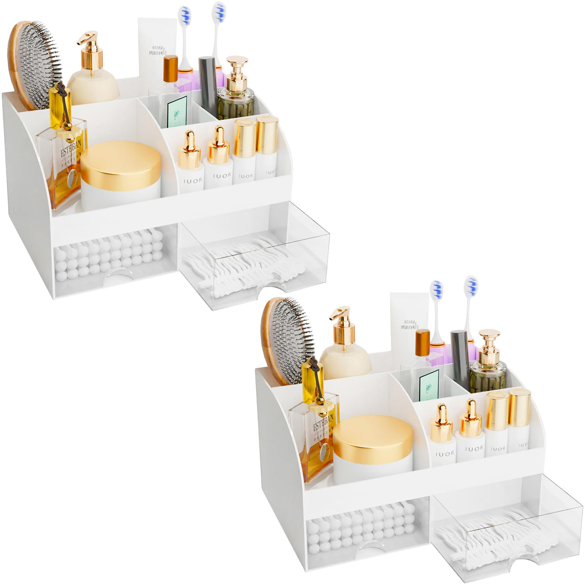 Makeup Organizer with Drawers, Cosmetic Storage for Dresser Vanity and Bathroom Countertop, Beauty Holder for Lipstick Brush, Skincare Organizer for Vanity, Cosmetic Display Case (Black)