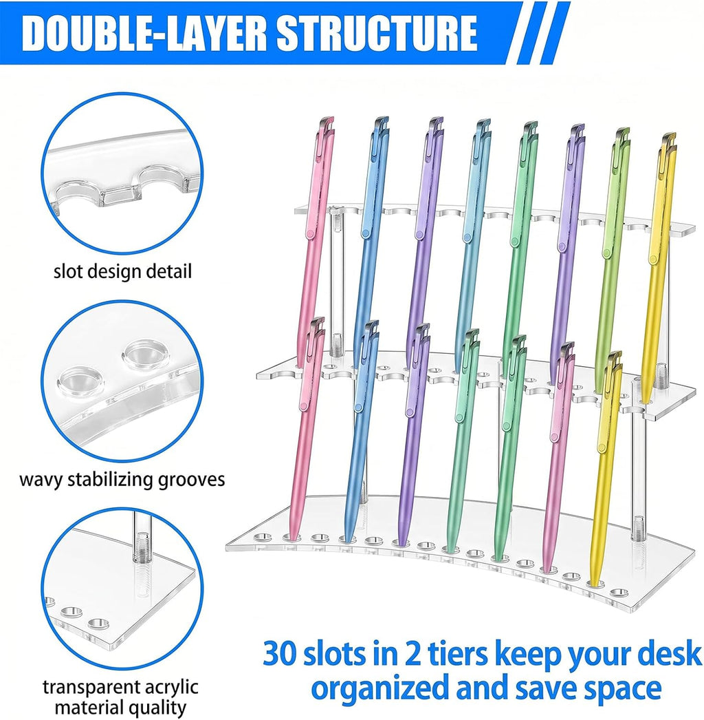 2-Tier Acrylic Pen Display Stand 30 Slot Pen Holder Organizer for Pens Makeup Brushes Art Supplies