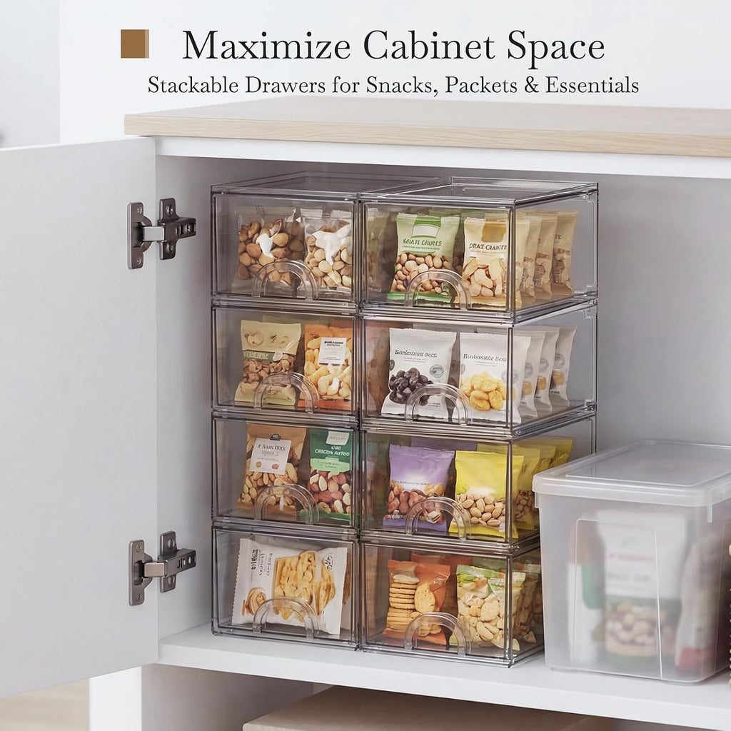 8 Pack Small Clear Stackable Acrylic Storage Boxes & Drawers