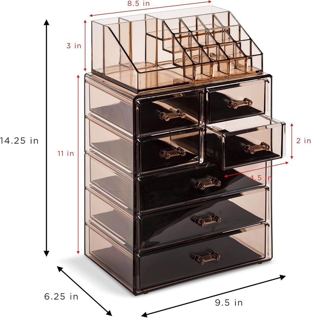 Sorbus Makeup Organizer, 7-Drawer Acrylic 2-Piece Set (Bronze Glow)